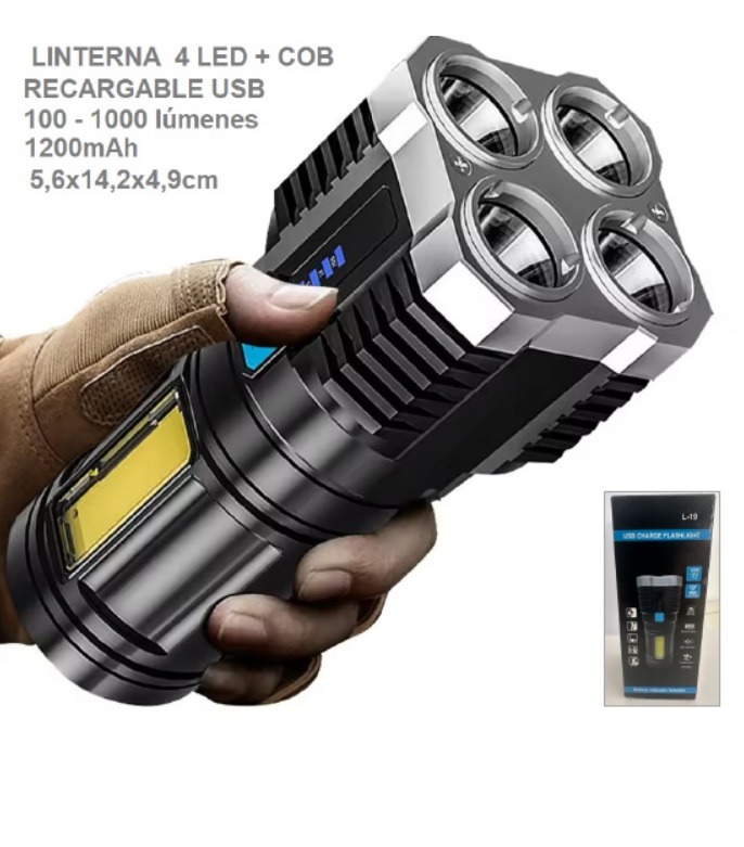 LINTERNA 4 LEDS RECARGABLE USB L-19
